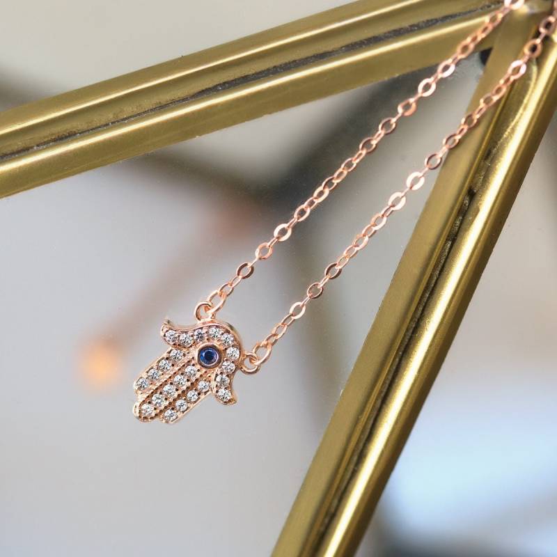 Hamsa Halskette, Sterlingsilber Böser Blick, Cubic Zirkonia, Zierlicher Schmuck von AccessoriesAtelier