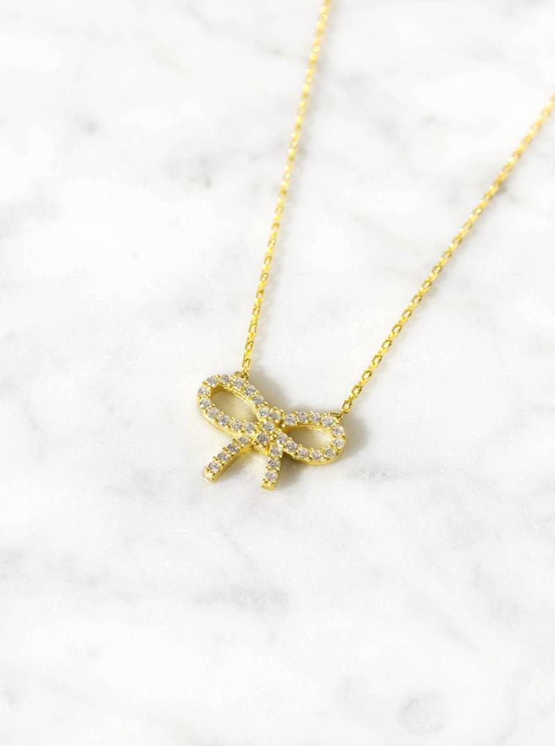 Kokette Schmuck, Bogen Halskette, Kristall Gold Anhänger Halskette N300 von AccessoriesAtelier