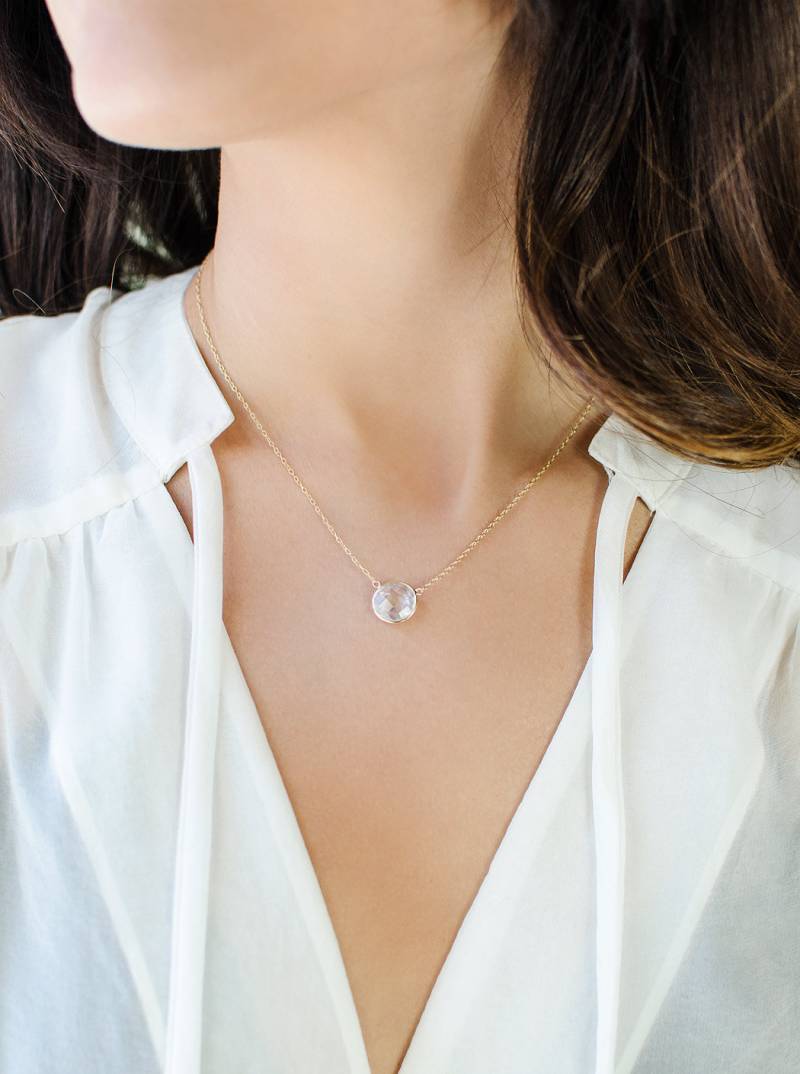 Gold Kristall Anhänger Halskette Cubic Zirkonia, 14K von AccessoriesAtelier