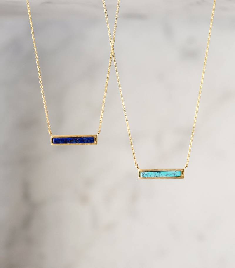 Türkis Halskette, Zierliche Gold Anhänger Bar N349 von AccessoriesAtelier