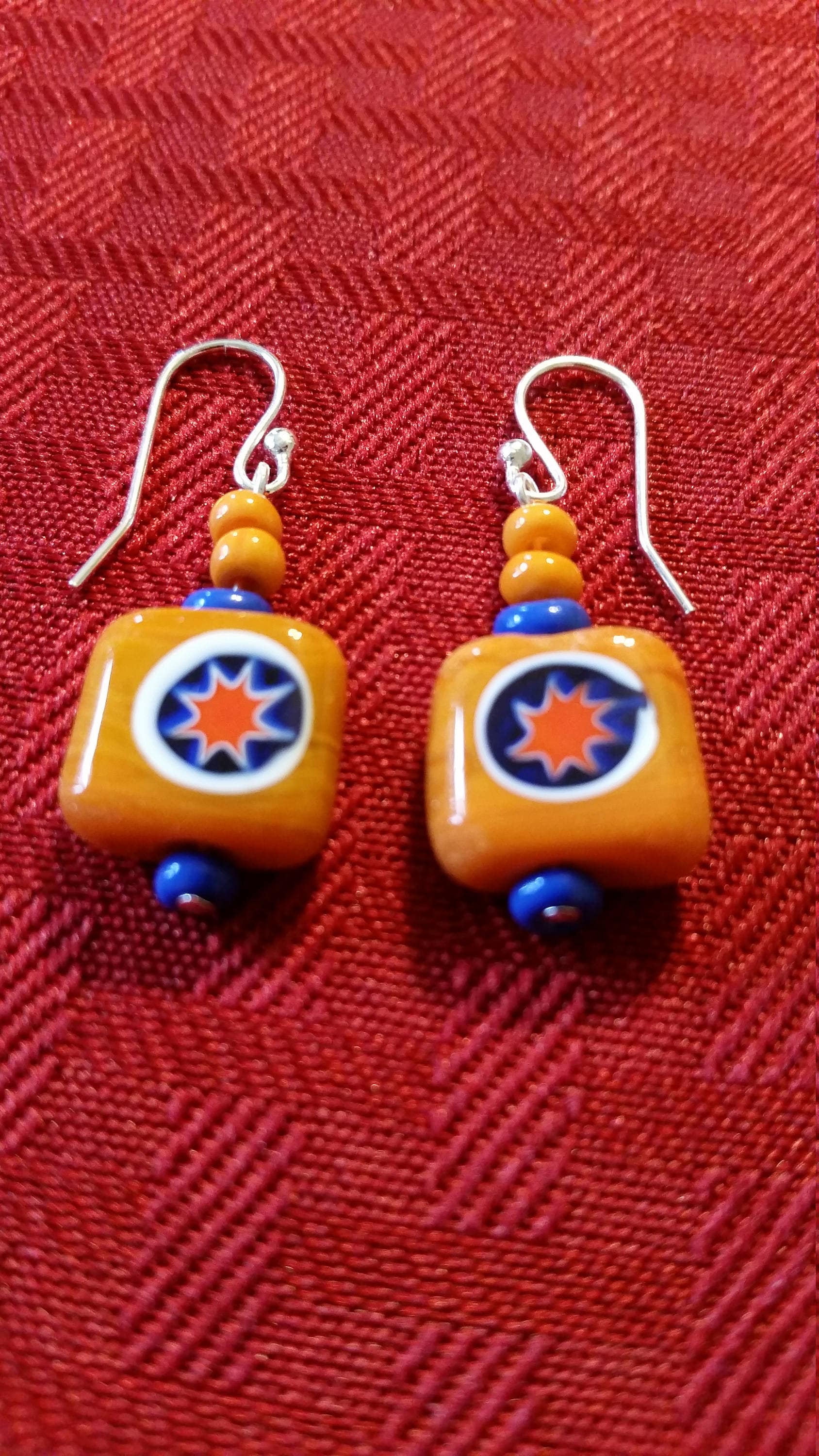 Sun Jewelry Ohrringe - Keramik Sun Design & Glasperlen An Sterling Silber Plattierten Ohrring Drähte von AccessoriesByMarcy