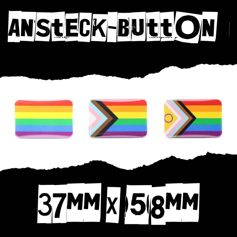 Button Regenbogen Prideflag Progressflag Rechteckiger Ansteckbutton von AccessoriesProjekt3D
