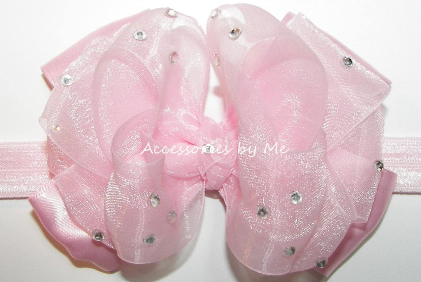 Glitzerndes Hell Rosa Schleifen-stirnband, Baby-Chiffon-Satinschleifen, Glitz Festzug, Blumenmädchen-Accessoires von AccessoriesbyMe