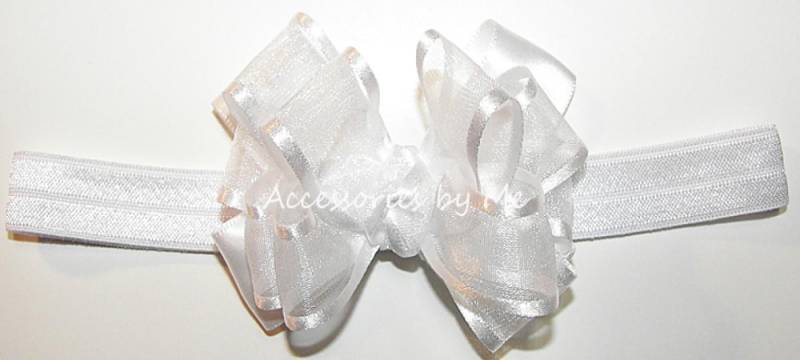 Taufe Stirnband, Weiß Organza Satinband Bogen Baby Mädchen Säugling Neue Stirnband von AccessoriesbyMe