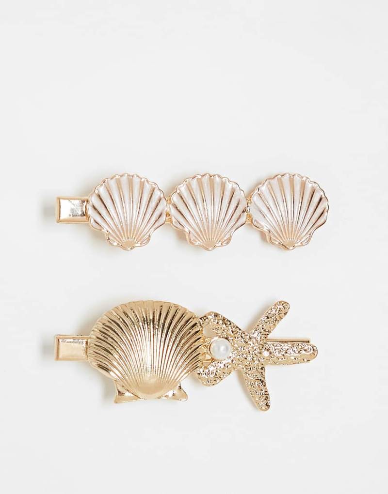 Accessorize - 2er-Pack Muschel-Haarspangen in Gold-Optik-Goldfarben von Accessorize