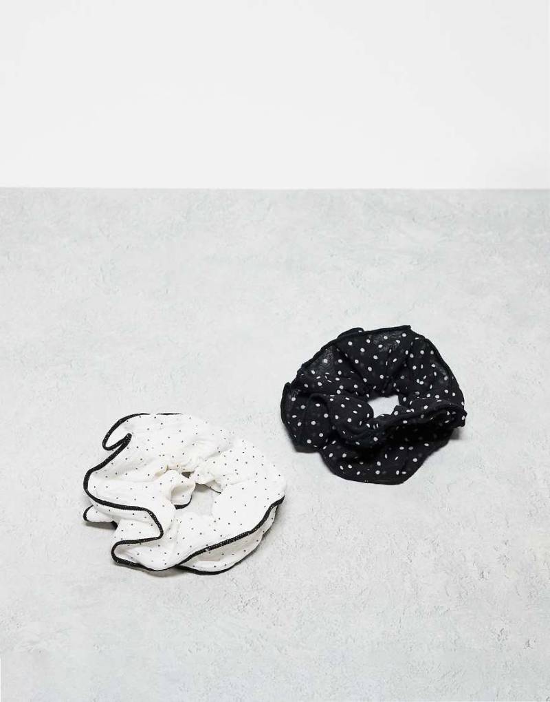 Accessorize - 2er-Pack Scrunchie-Haargummis aus Organza mit Punktemuster in Schwarz und Weiß von Accessorize