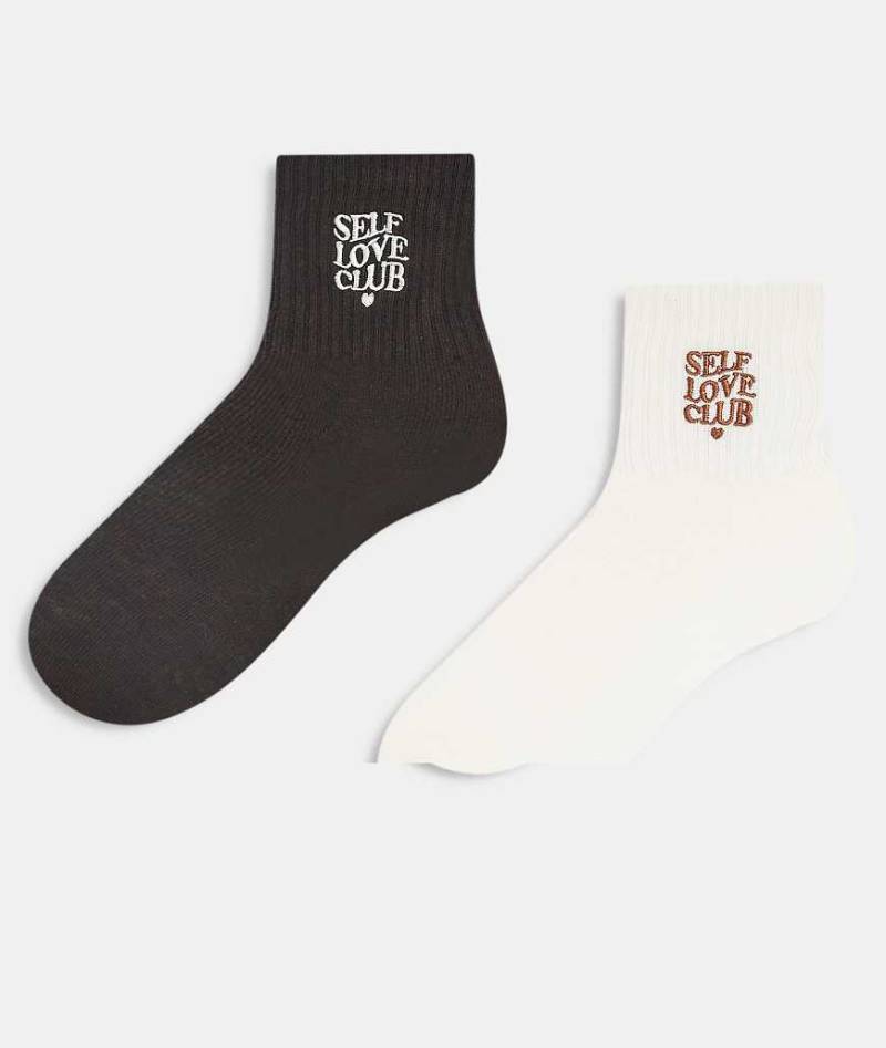 Accessorize - 2er-Pack Socken in Braun mit „Self Love Club"-Schriftzug von Accessorize