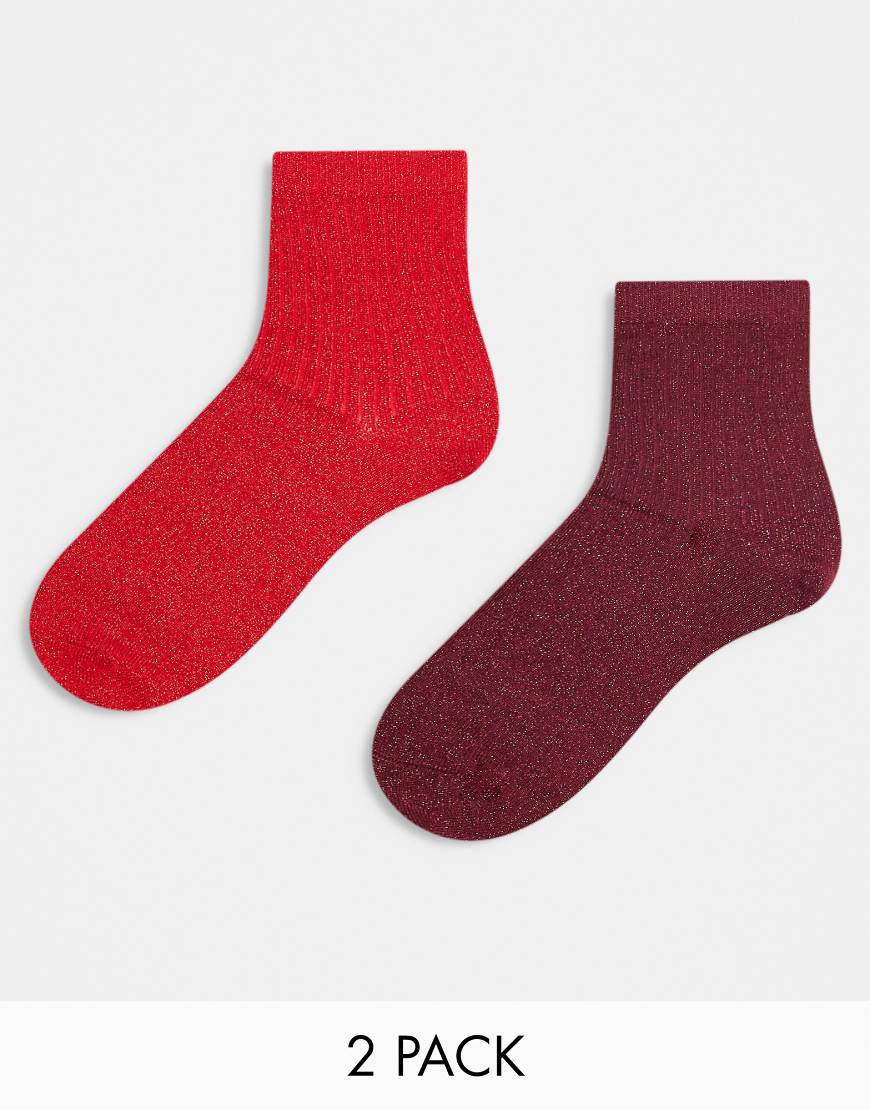 Accessorize - 2er-Pack glitzernde Lurex-Socken in Burgunderrot und Rot Accessorize - 2er-Pack glitzernde Lurex-Socken in Burgunderrot und Rot von Accessorize