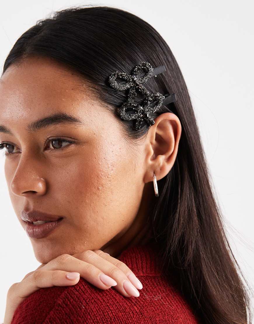 Accessorize - 2er-Pack verzierte Haarspangen in Schwarz mit Schleife von Accessorize