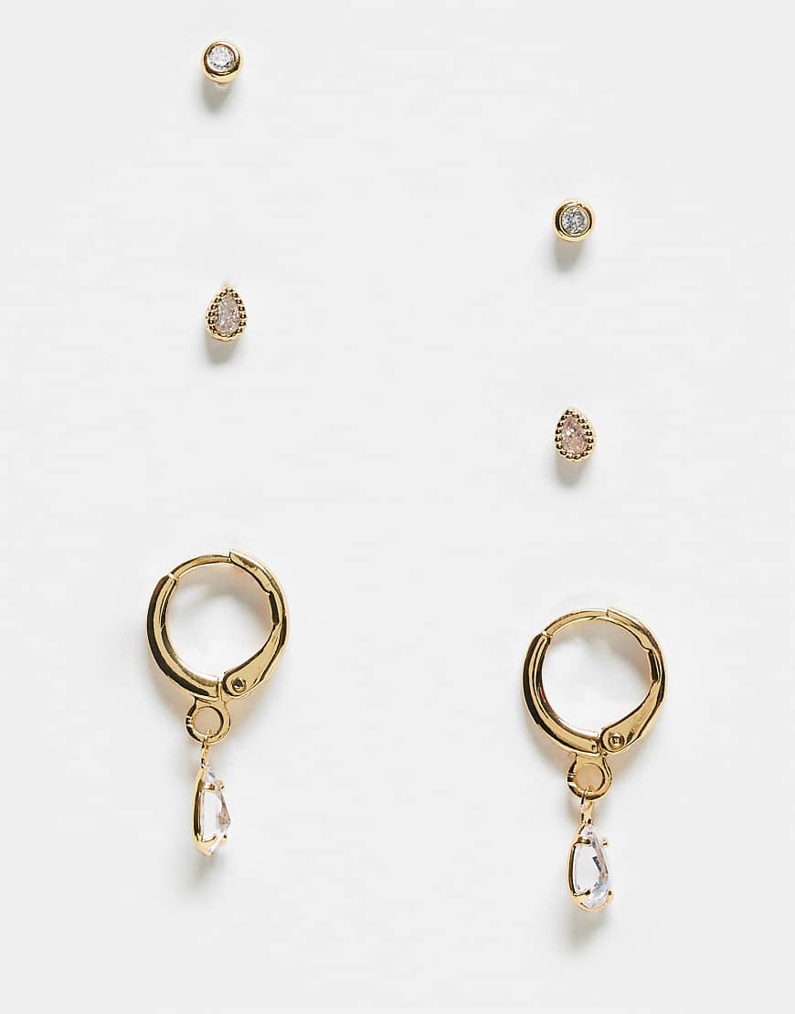 Accessorize - 3er-Pack Ohrringe in Gold-Optik mit Steinverzierung-Goldfarben von Accessorize
