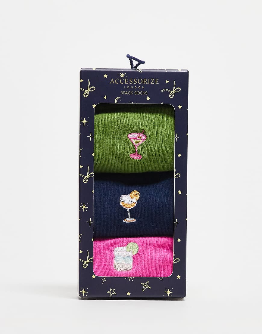 Accessorize - 3er-Pack Socken mit Details im Cocktail-Look-Bunt von Accessorize