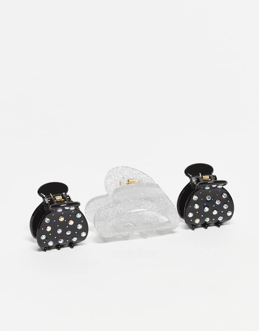 Accessorize - 3er-Pack glitzernde Herz-Haarklammern in verschiedenen Farben-Bunt von Accessorize