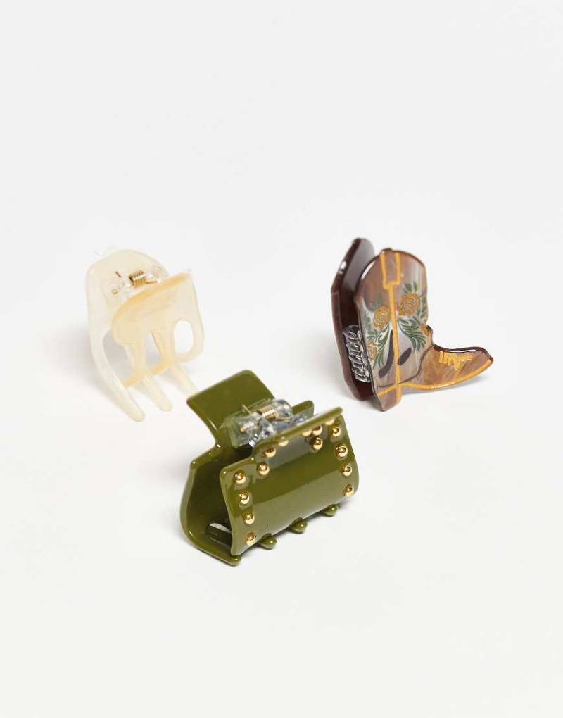 Accessorize - 3er-Pack mehrfarbige, kleine Haarklammern mit Nietendesign-Bunt von Accessorize