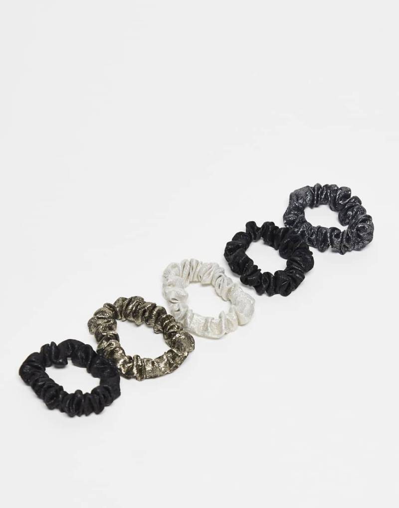 Accessorize - 5er-Pack Scrunchies in Metallic-Look in verschiedenen Farben-Bunt von Accessorize
