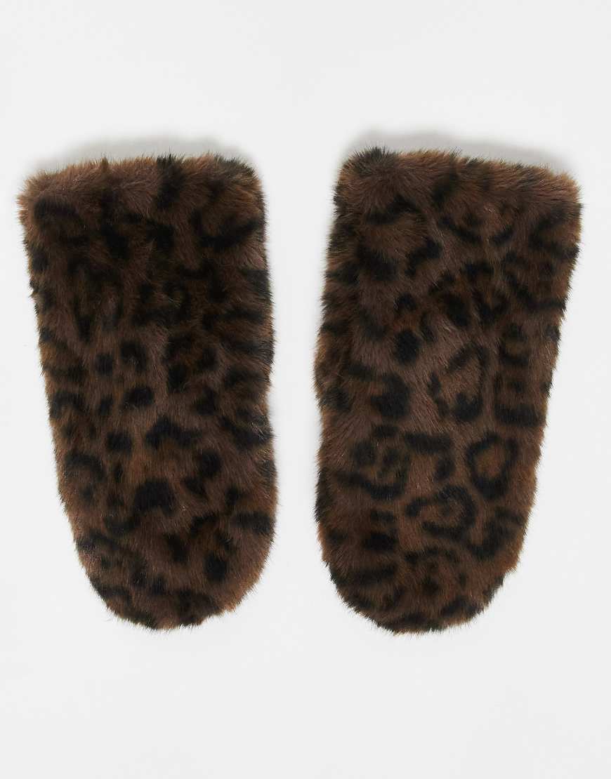 Accessorize - Fäustlinge aus Kunstpelz mit Leopardenmuster-Brown von Accessorize