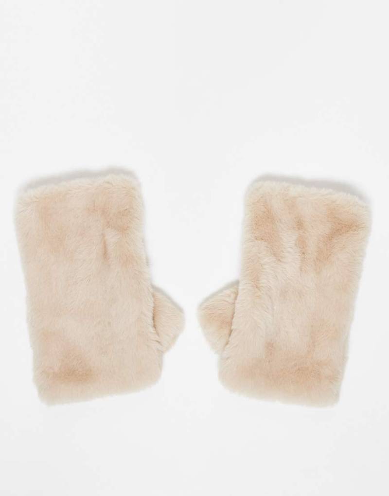Accessorize - Fingerlose Fäustlinge aus Kunstpelz in Beige-Neutral von Accessorize