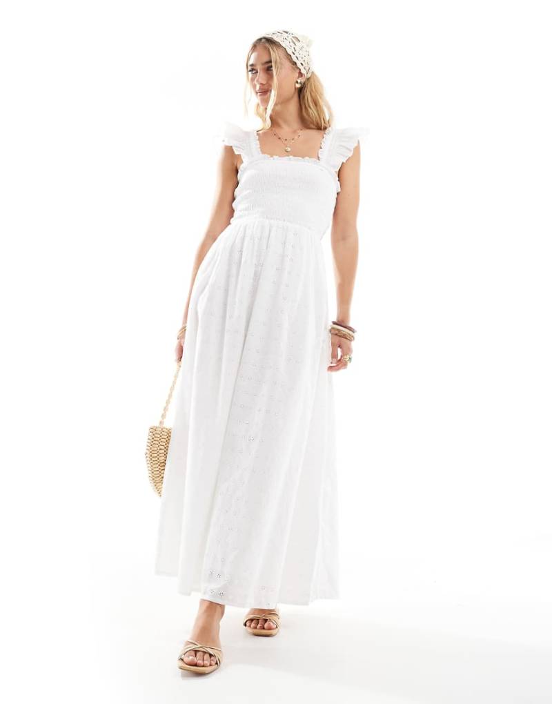 Accessorize - Gesmoktes Midi-Strandkleid in Cremeweiß mit Puffärmeln von Accessorize