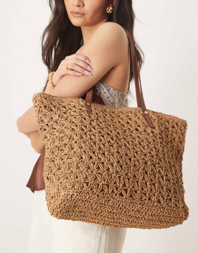 Accessorize - Große Strand-Tragetasche in beiger Stroh-Optik-Neutral von Accessorize