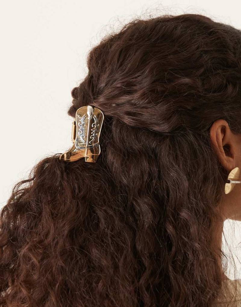 Accessorize - Haarklemme aus goldfarbenem Metall in Cowboystiefelform von Accessorize