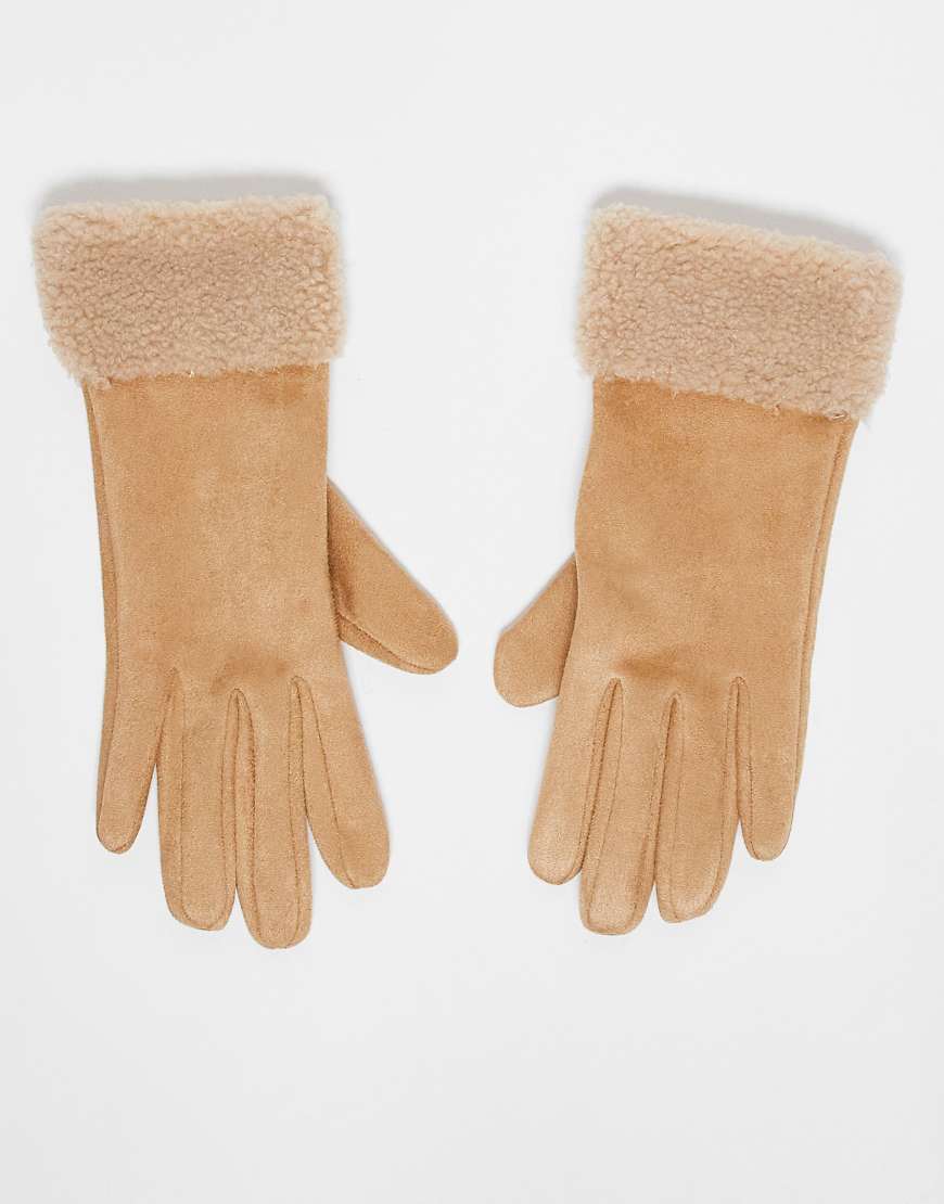 Accessorize - Handschuhe in Hellbraun und Braun aus Wildlederimitat und Lammfellimitat-Brown von Accessorize