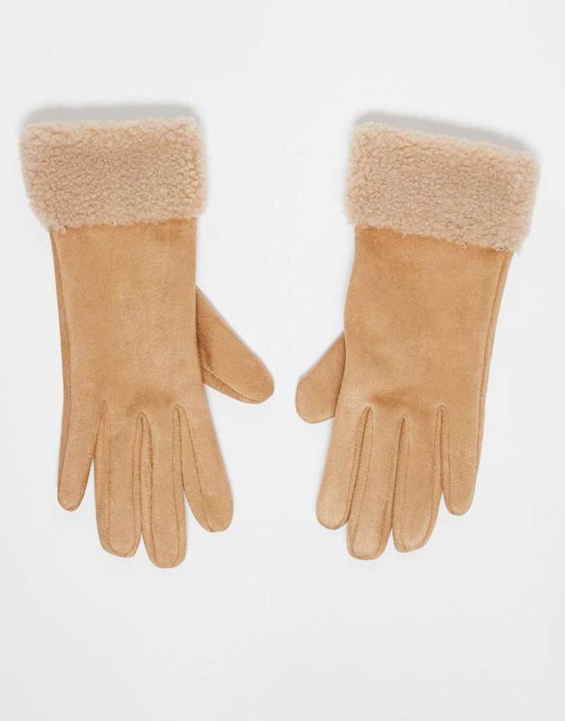 Accessorize - Handschuhe in Hellbraun und Braun aus Wildlederimitat und Lammfellimitat-Brown von Accessorize