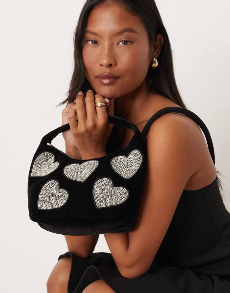 Accessorize - Handtasche aus Samt in Schwarz mit Herzmuster von Accessorize