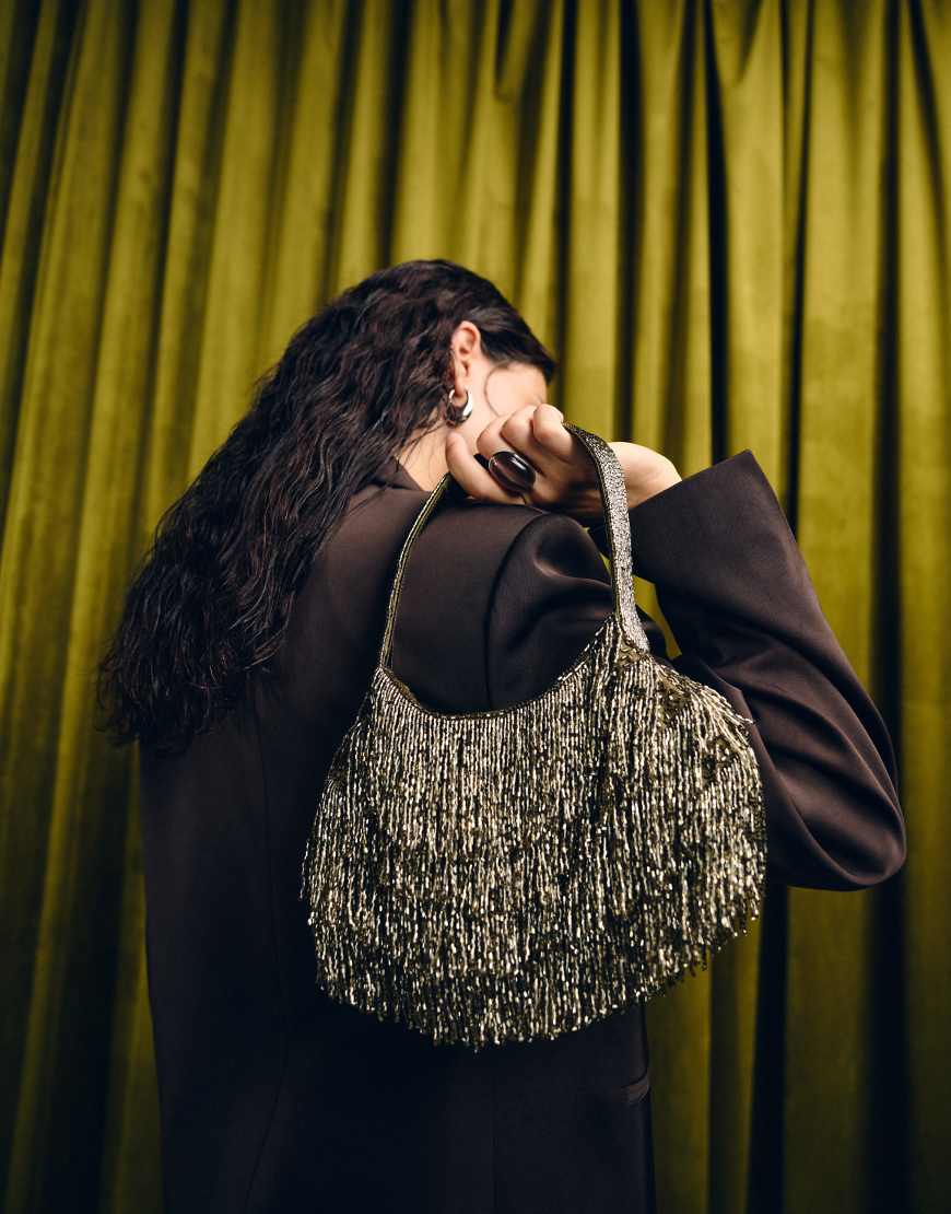 Accessorize - Handtasche in Olivgrün mit Perlenfransen-Schwarz von Accessorize