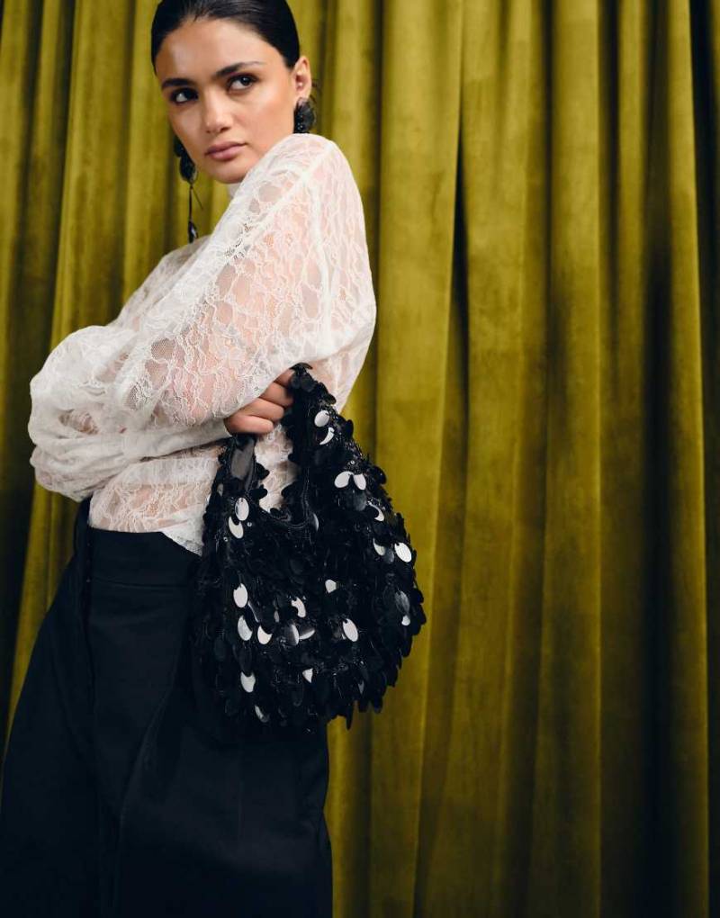 Accessorize - Handtasche in Schwarz mit Paillettenfransen-Blau von Accessorize