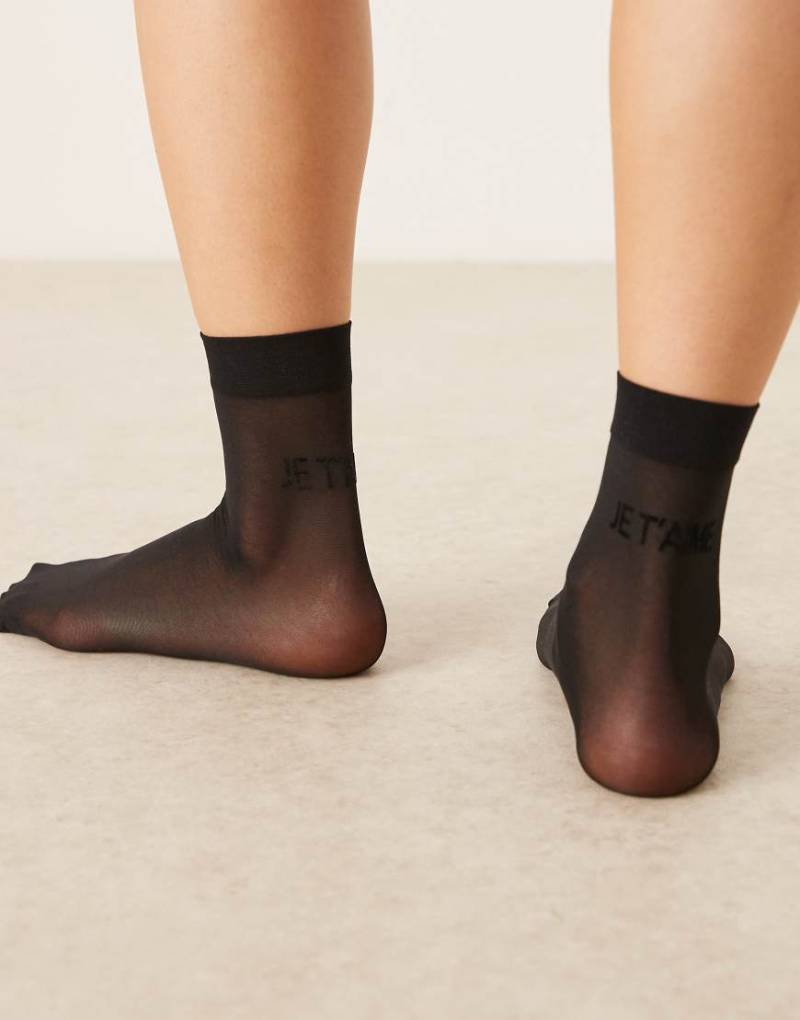Accessorize - Je t'aime - Transparente Socken-Schwarz von Accessorize