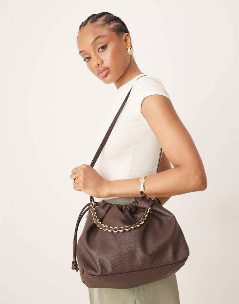 Accessorize - Kleine Schultertasche in Schokobraun mit Tunnelzug von Accessorize