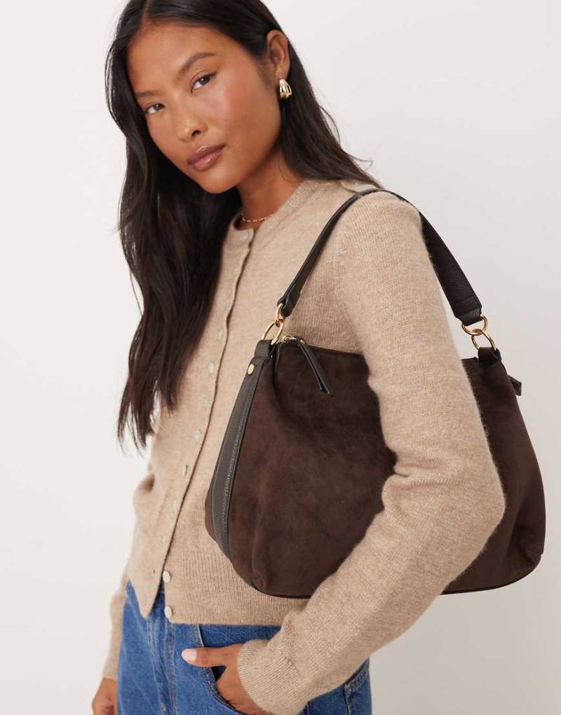Accessorize - Knautschige Handtasche aus Wildlederimitat in Schokobraun-Brown von Accessorize