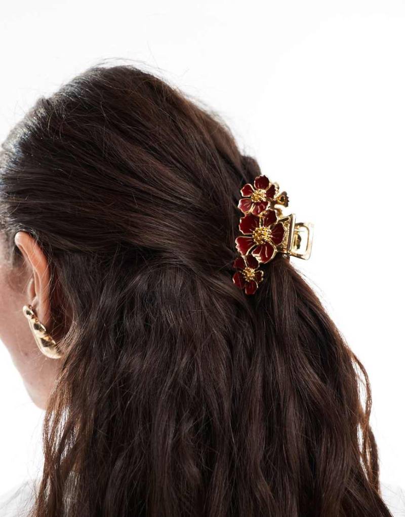 Accessorize - Megan - Haarspange aus Metall mit Blumendesign in Burgunderrot von Accessorize