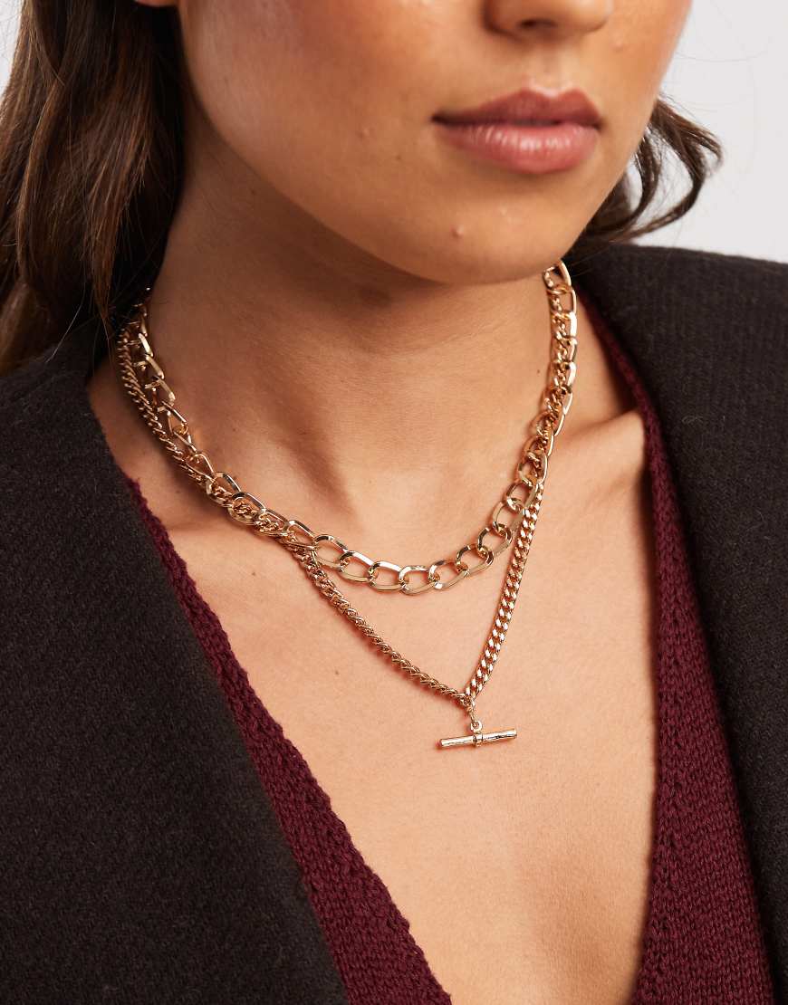 Accessorize - Mehrlagige Halskette in Goldoptik mit T-Steg-Goldfarben von Accessorize