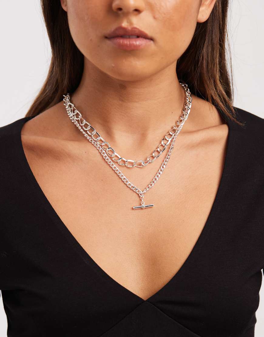 Accessorize - Mehrlagige Halskette in Silberoptik mit T-Steg von Accessorize