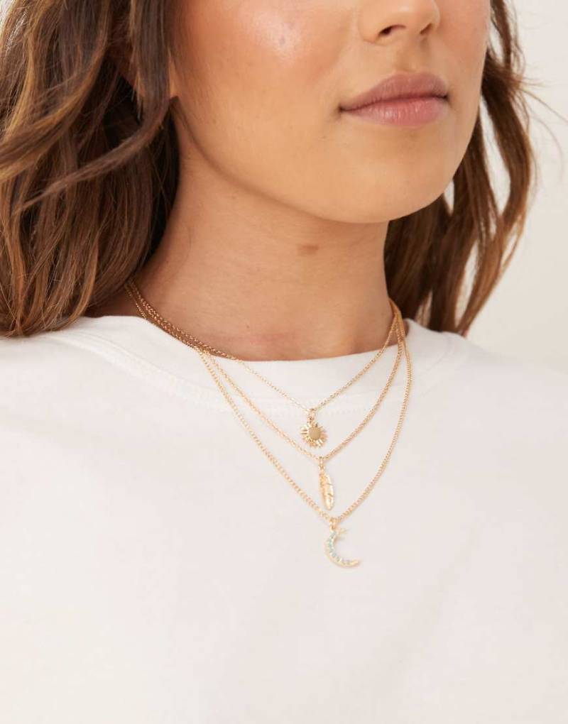 Accessorize - Mehrreihige Halskette in Goldoptik mit Himmelskörperanhänger-Goldfarben von Accessorize