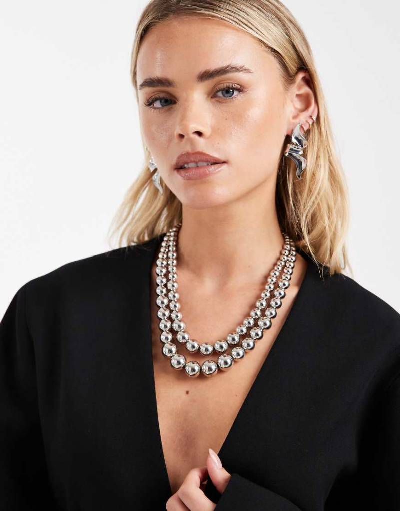 Accessorize - Mehrreihige Halskette in Zinnfarben im Kugeldesign-Grau von Accessorize