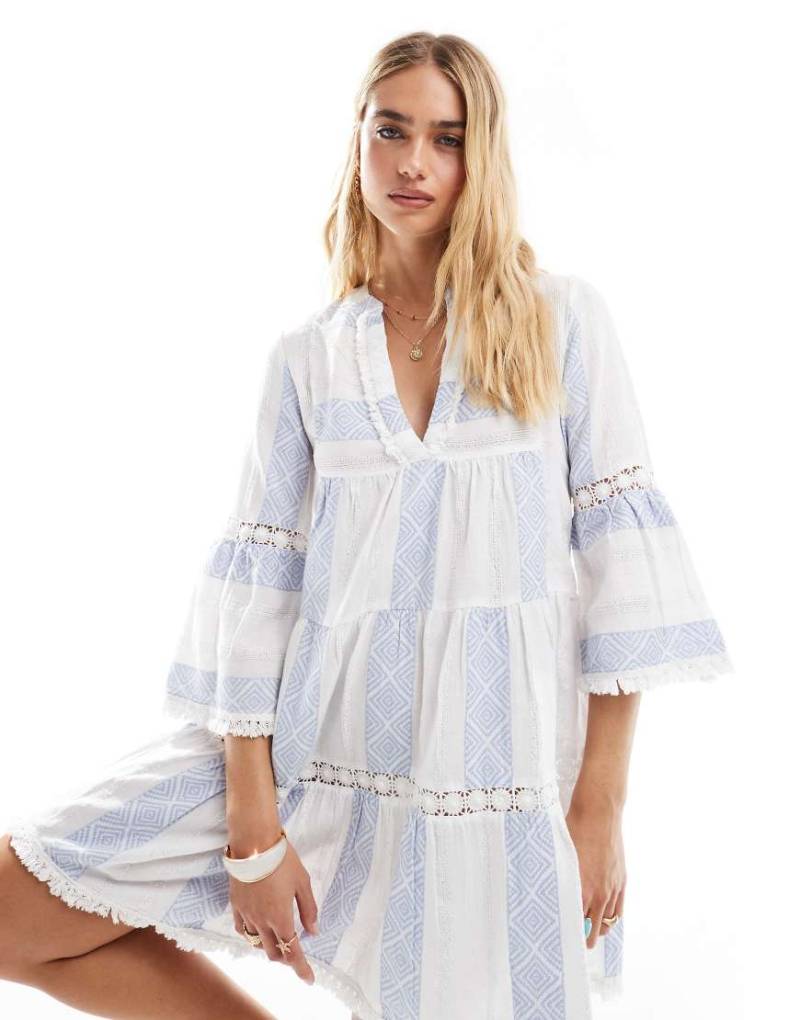 Accessorize - Mini-Strandkleid in Weiß mit Streifen in Blau von Accessorize