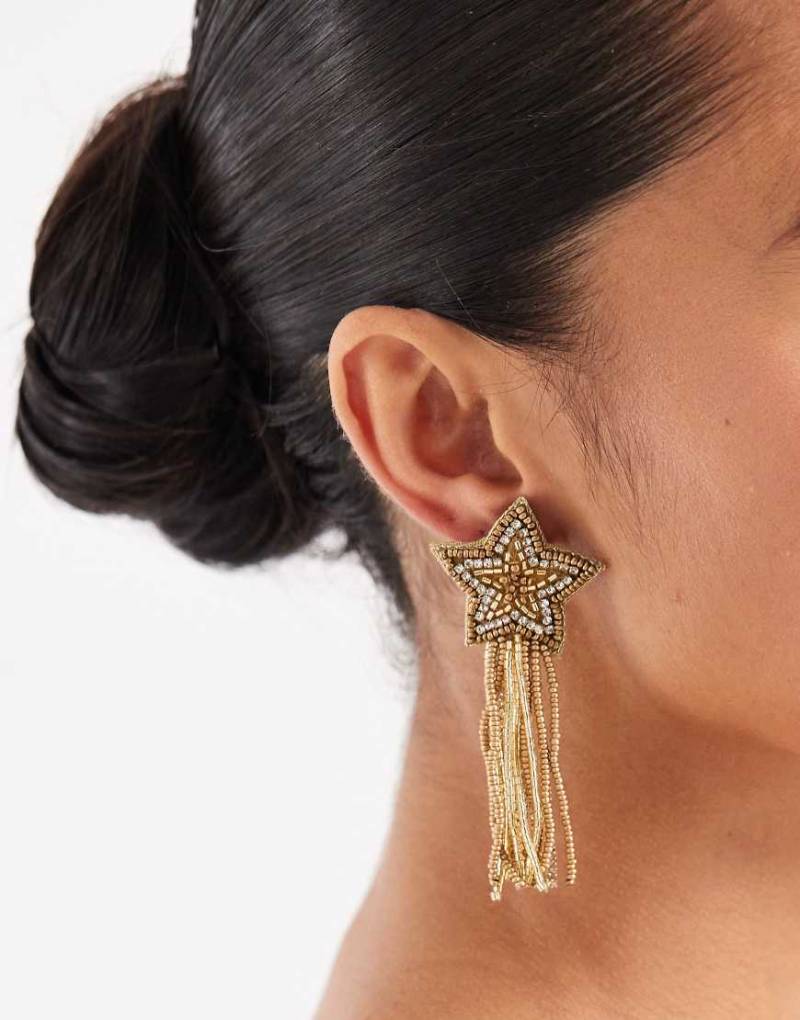 Accessorize - Perlenbesetzte Hängeohrringe im Sternschnuppen-Design in Goldoptik-Goldfarben von Accessorize