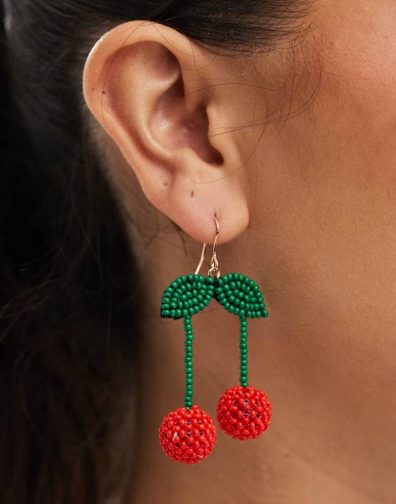 Accessorize - Perlenbesetzte Kirsch-Hängeohrringe in Rot von Accessorize