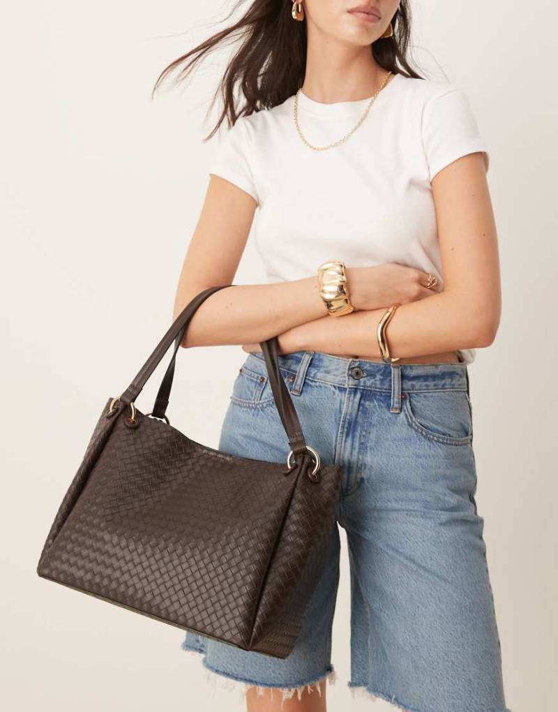Accessorize - Schultertasche mit Webmuster in Schokobraun von Accessorize