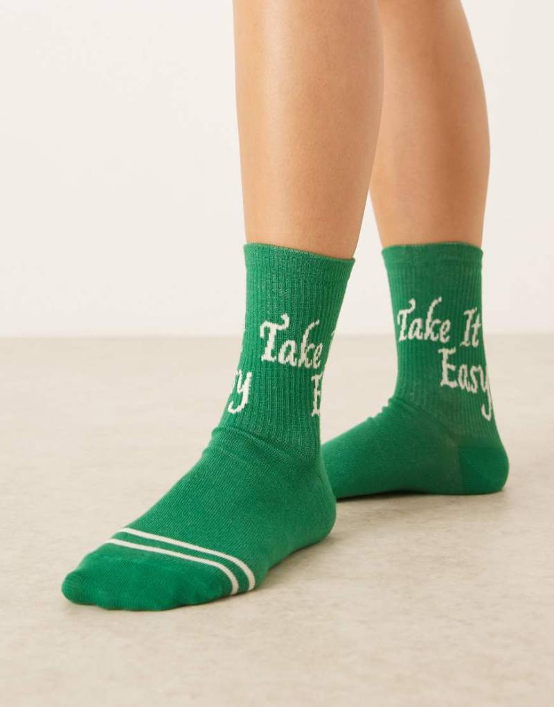 Accessorize - Socken in Grün mit „Take It Easy"-Slogan von Accessorize