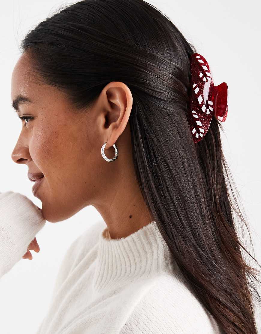 Accessorize - Weihnachtliche Haarklammer in Burgunderrot mit Zuckerstangenmotiven von Accessorize