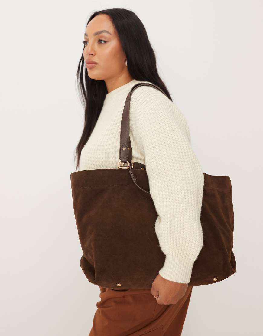 Accessorize - Wildleder-Tragetasche in Schokobraun mit mehreren Henkeln-Brown von Accessorize
