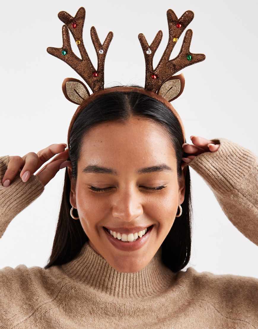 Accessorize - Witzige Geschenke - Haarband in Braun im weihnachtlichen Rentier-Design mit Glitzer-Brown von Accessorize
