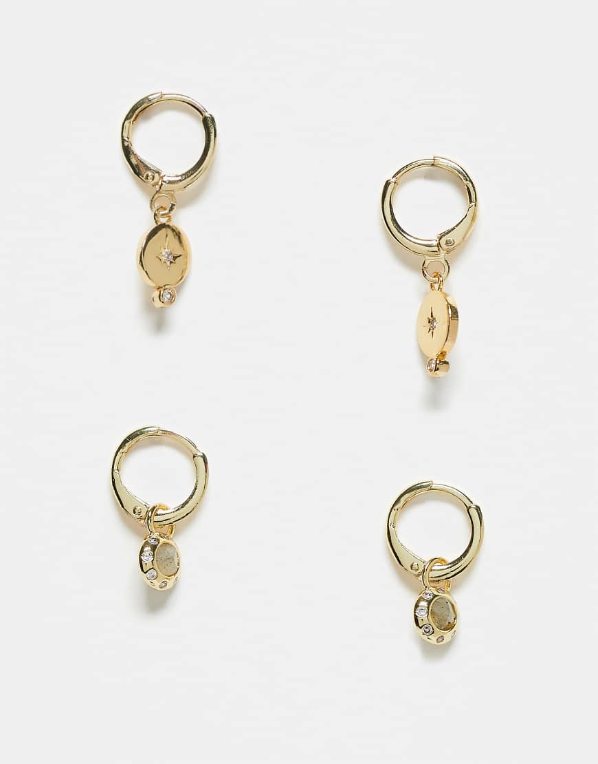 Accessorize - Z - 2er-Pack Creolen in Gold-Optik mit Steinanhänger-Goldfarben Accessorize - Z - 2er-Pack Creolen in Gold-Optik mit Steinanhänger-Goldfarben von Accessorize