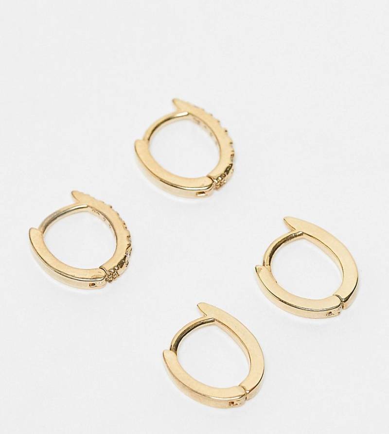 Accessorize - Z Collection - 2er-Pack kleine, vergoldete Creolen mit Pavé-Fassung-Goldfarben von Accessorize