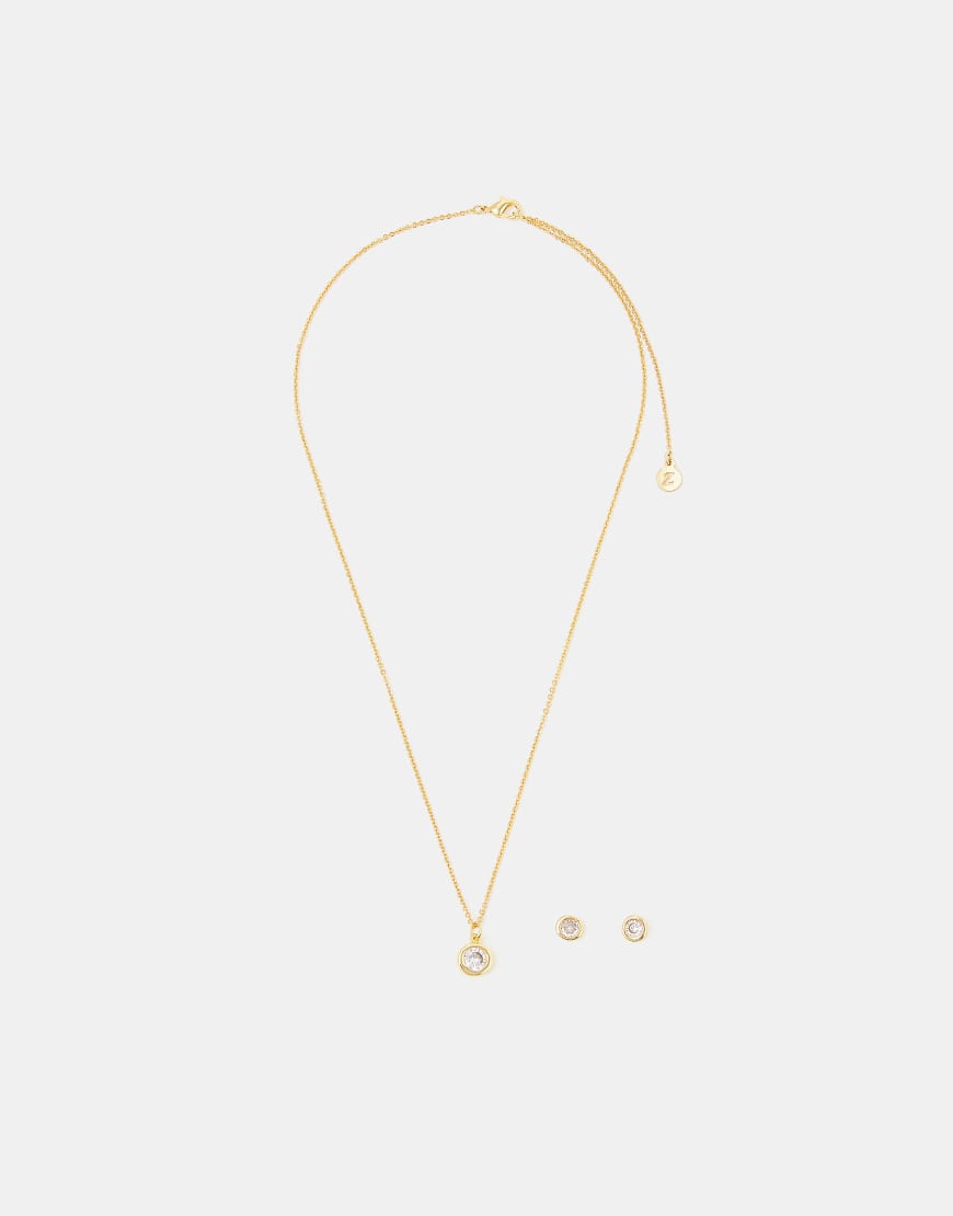 Accessorize - Z - Geschenkset mit Ohrsteckern und Halskette mit Anhänger mit Schmucksteinen und 14-Karat-Vergoldung-Goldfarben von Accessorize