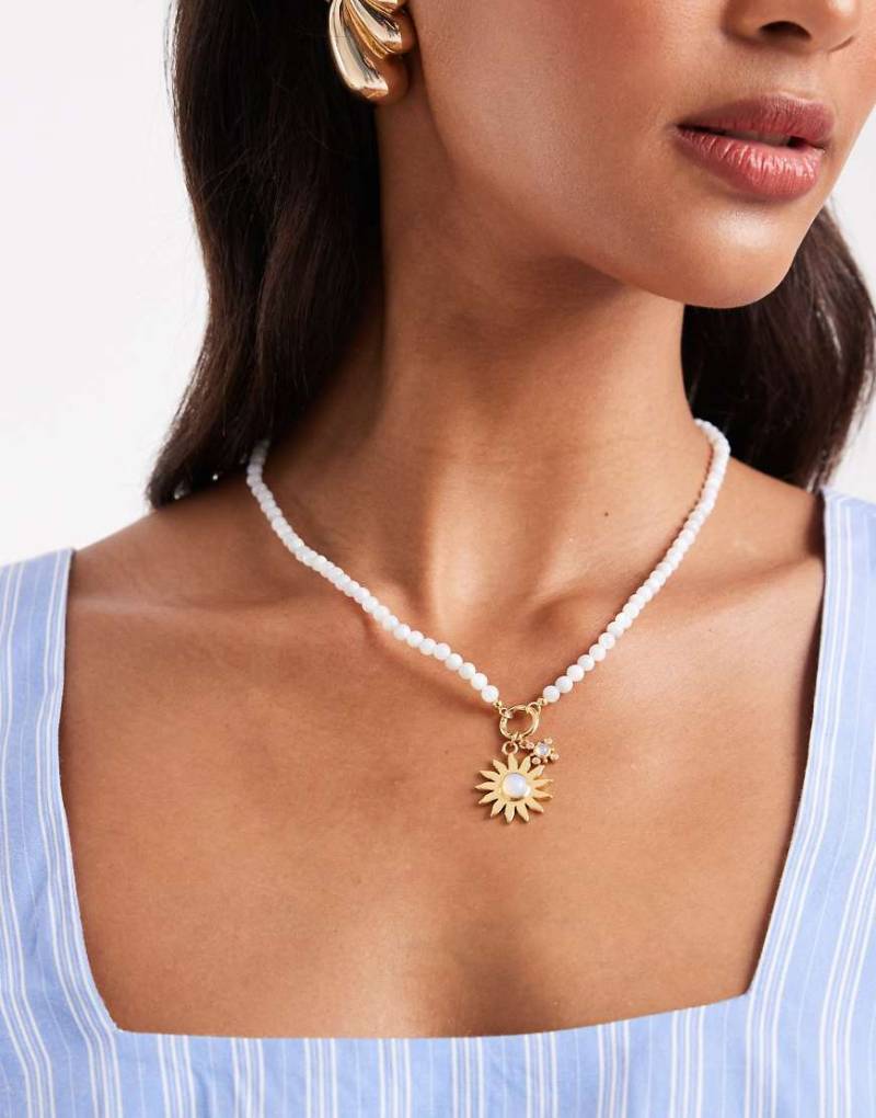 Accessorize - Z - Perlenkette mit 14-karätig vergoldetem Sonnenanhänger-Goldfarben von Accessorize