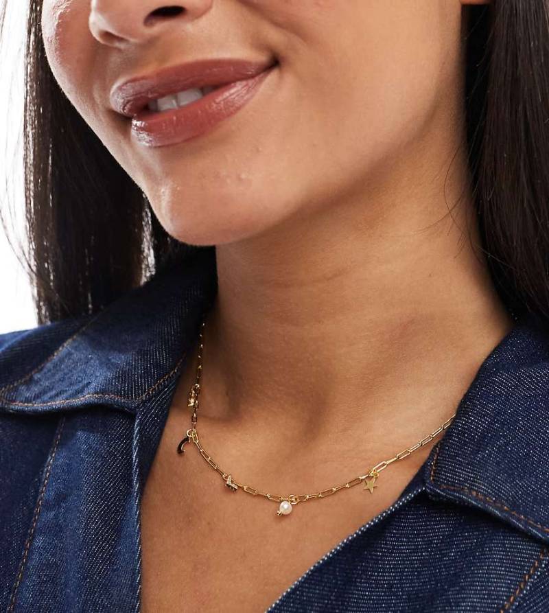 Accessorize Z - Vergoldete Halskette in Goldoptik mit „L"- und Himmelskörper-Anhängern-Goldfarben von Accessorize
