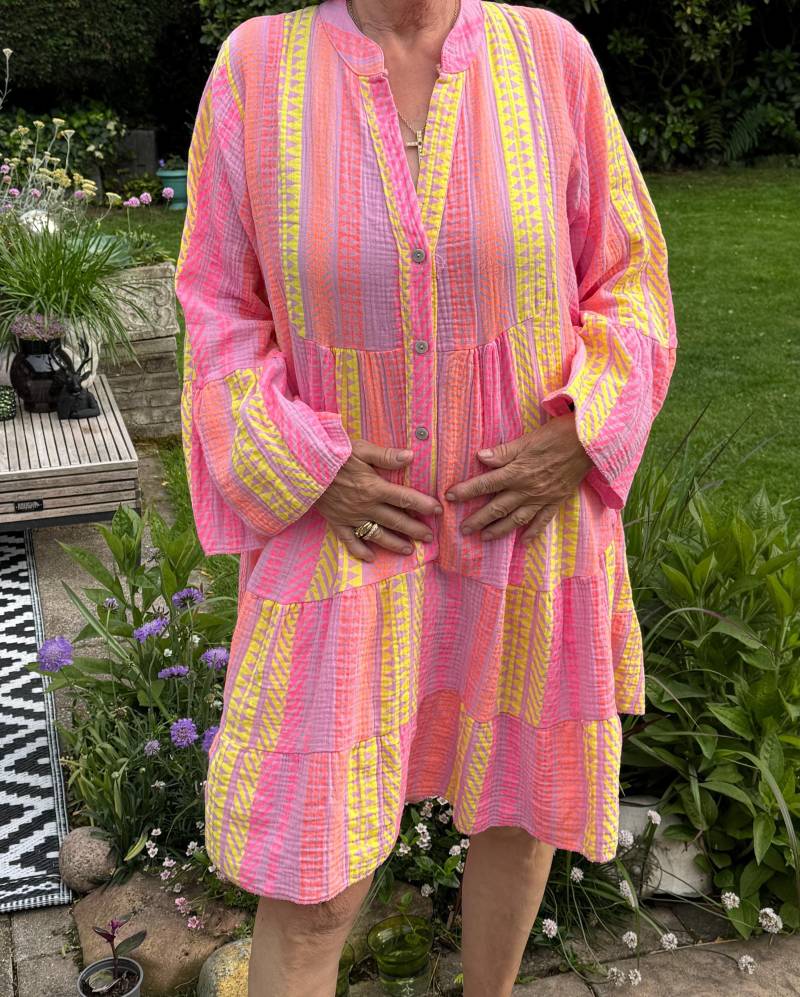 Buntes Musselin Tunkia-Kleid Sommerkleid Im Ibiza Boho Hippie Style Größe One Size 36 38 40 42 von AccessoryAndBags